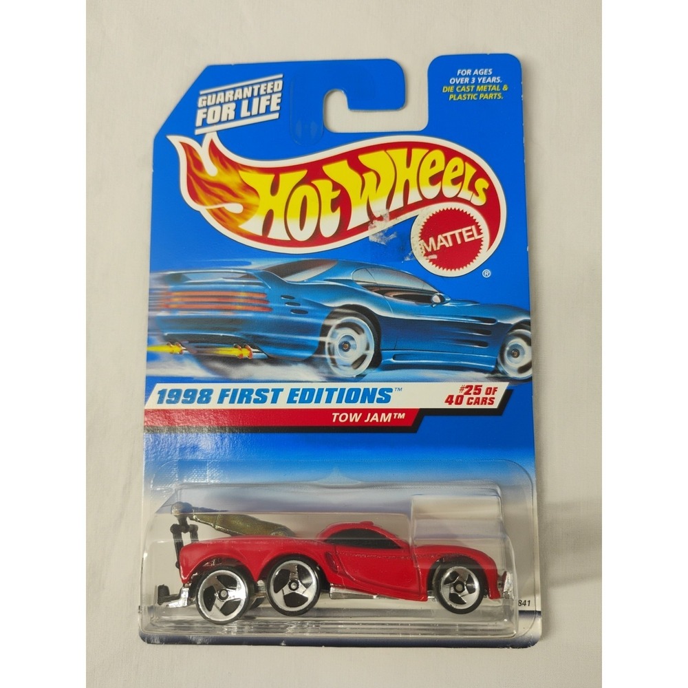 1998 Vintage Hot Wheels #658 First Editions 25/40 TOW JAM Red w/3 Spoke Malaysia - Picture 1 of 2